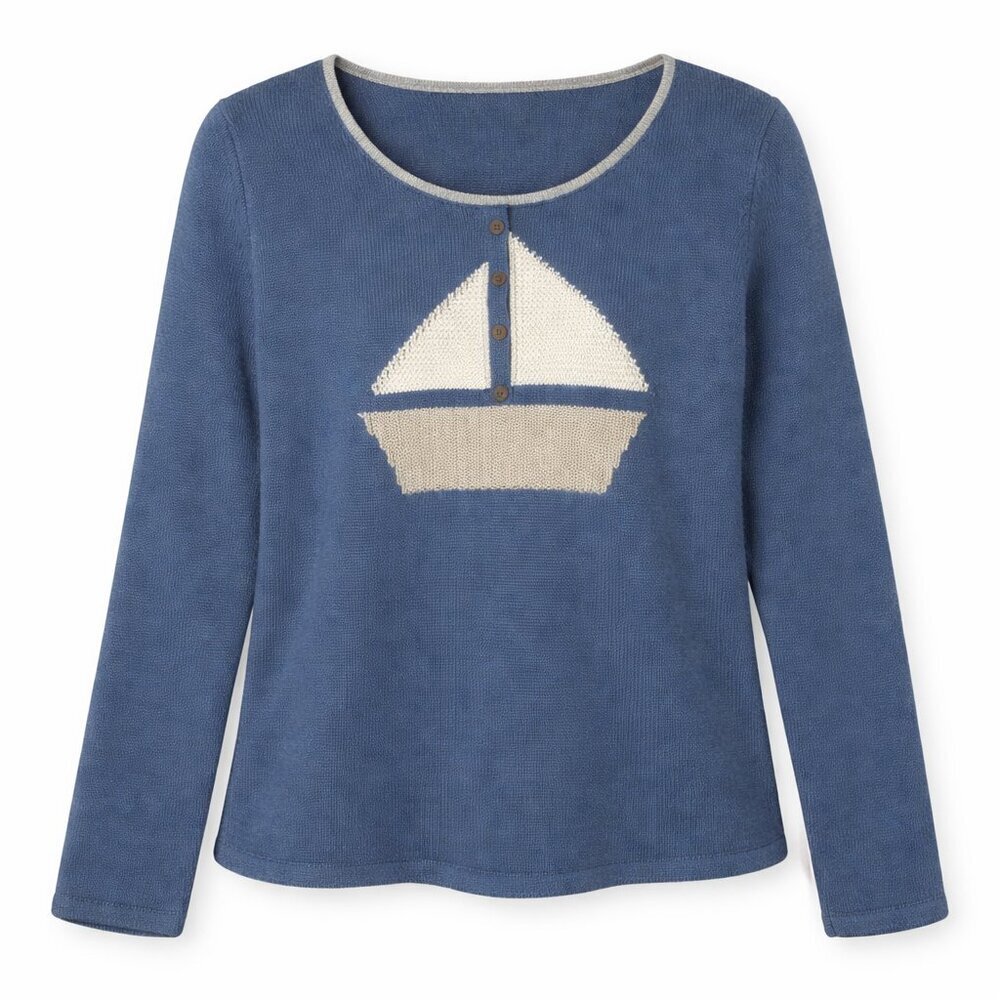 ORVIS Crew Neck Cotton Acrylic Sailboat Sweater Size Medium